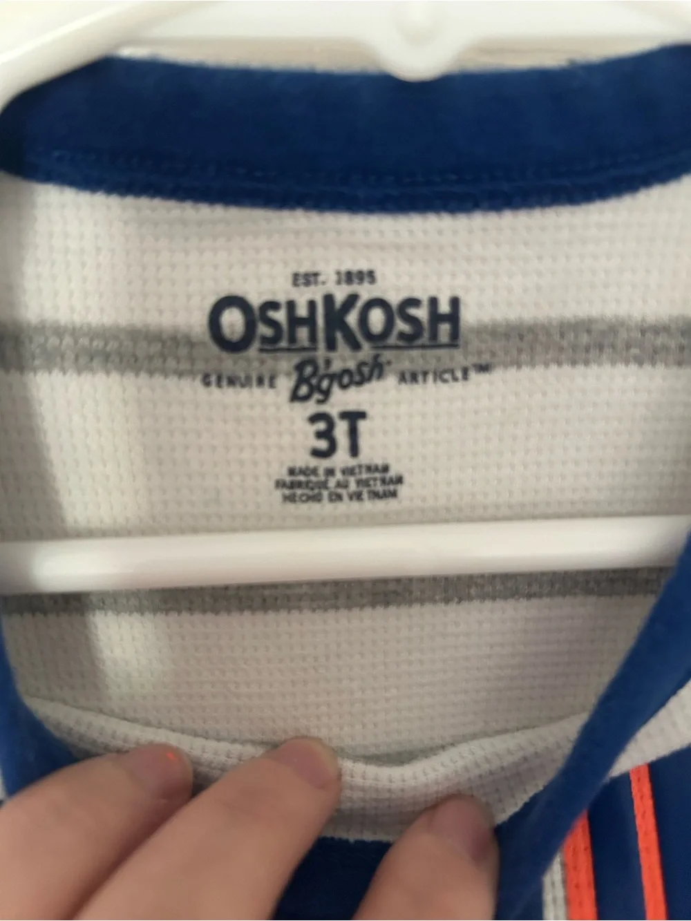 toddler Boys, OshKosh B'gosh, White & Gray Striped 'Super Hero' Long-Sleeve 3T
